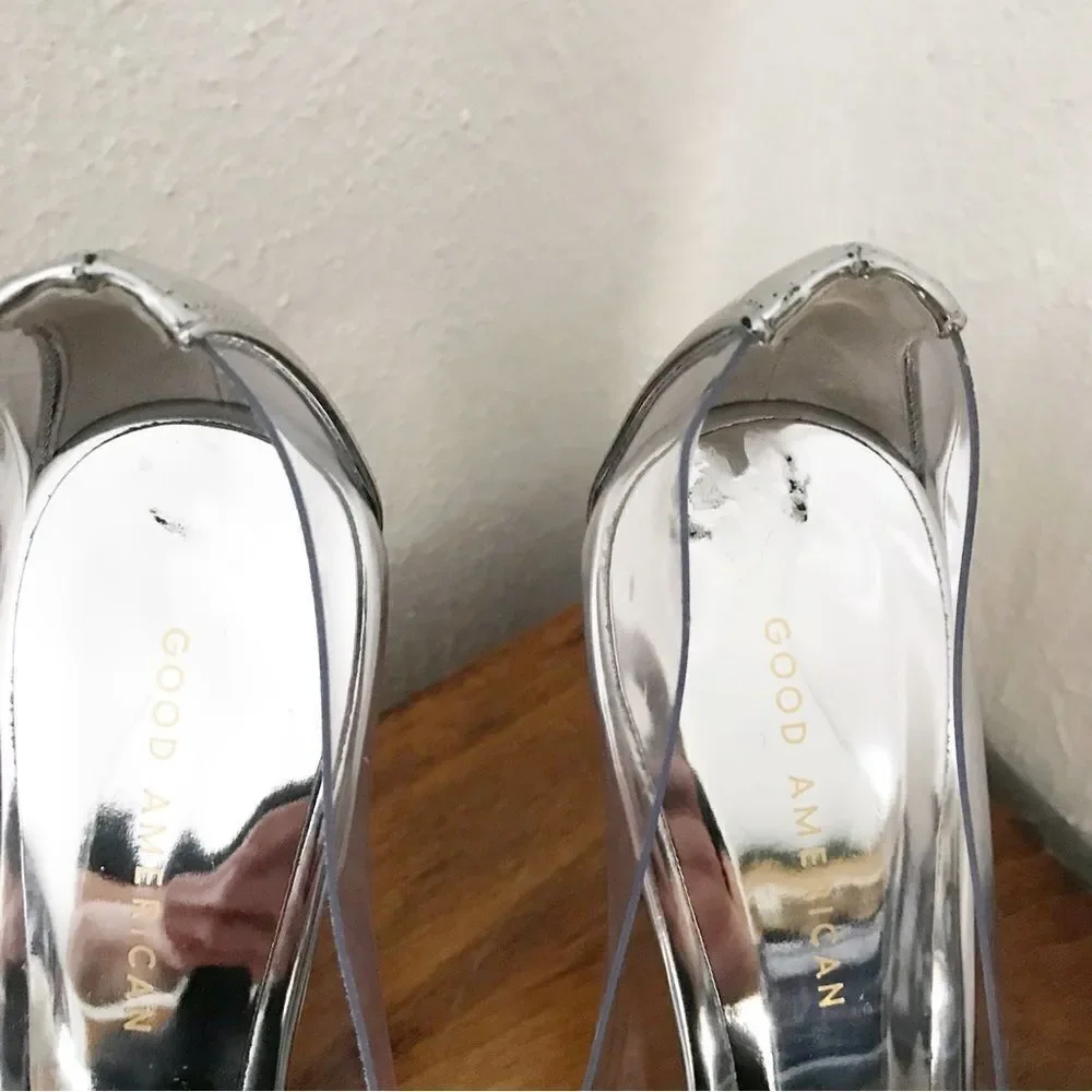 New GOOD AMERICAN CLEAR Silver Heels - Picture 7 of 13
